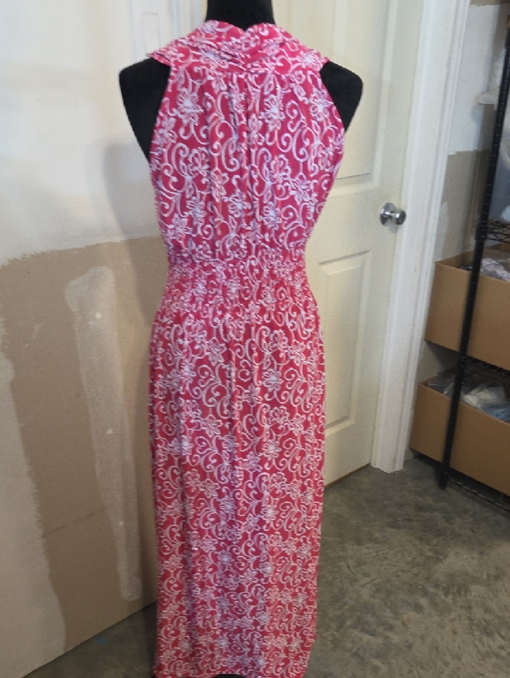 Ace Fashion Women’s Pink Floral Halter Maxi Dress Sequins Summer Spring Cruise - Picture 7 of 8